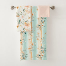Vintage Peach and Mint Butterfly Watercolor Bad Handdoek