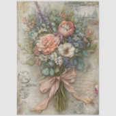 Vintage Peach Floral Bouquet Ephemera Decoupage Tissuepapier (Voorkant)