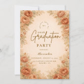 Vintage Peach Rose Graduation Party Kaart (Voorkant)