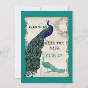 Vintage Peacock 5 - Reserveer de datum Save The Date
