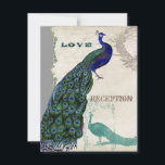 Vintage Peacock 5 - Uitnodiging voor een officieel<br><div class="desc">Er is een aanraking van vrolijk en leuk in dit ontwerp met twee pauw, één in volledige intense kleuren van kobalt, pauw, en aqua blauw met paarse en groen, het andere is een pen en inkt die in pauw blauw tekenen. U hebt uw keuze van achtergrondkleuren, hier in pauw of...</div>