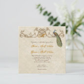 Vintage Peacock & Etchings Wedding Uitnodiging (Staand voorkant)