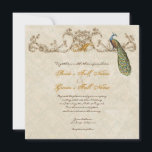 Vintage Peacock & Etchings Wedding Uitnodiging<br><div class="desc">Deze elegante en gesofisticeerde uitnodiging combineert de beste traditie en de versheid van de hedendaagse. Het mengen van Vintage kunstelementen en het moderne kunstwerk van de waterverf hand geschilderd door Audrey Jeanne Roberts geeft een mooie en tijdloze kwaliteit aan deze uitnodiging. Een statelijk Peacock rukt op elegante, geëtste zwengels en...</div>