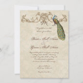 Vintage Peacock & Etchings Wedding Uitnodiging (Voorkant)
