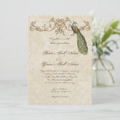 Vintage Peacock & Etchings Wedding Uitnodiging (Staand voorkant)