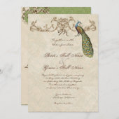 Vintage Peacock & Etchings Wedding Uitnodiging (Voorkant / Achterkant)
