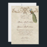 Vintage Peacock & Etchings Wedding Uitnodiging<br><div class="desc">Deze elegante en gesofisticeerde uitnodiging combineert de beste traditie en de versheid van de hedendaagse. Het mengen van Vintage kunstelementen en het moderne kunstwerk van de waterverf hand geschilderd door Audrey Jeanne Roberts geeft een mooie en tijdloze kwaliteit aan deze uitnodiging. Een statelijk Peacock rukt op elegant uitgeruste zeugen en...</div>