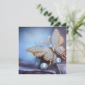 Vintage Pearl Rhinestone Butterfly Kaart (Staand voorkant)