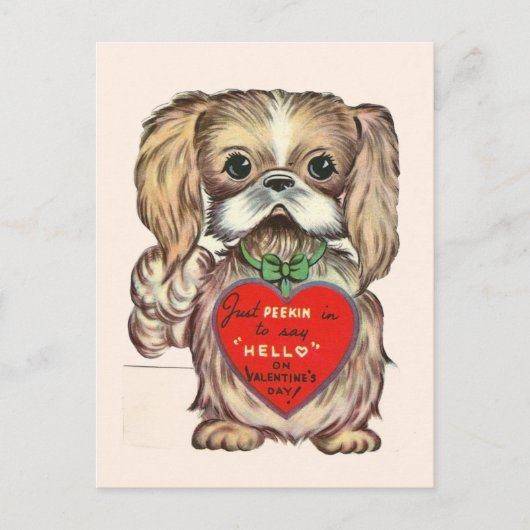 Vintage Pekingese Puppy Dog Valentijn 1950 Briefkaart (Voorkant)