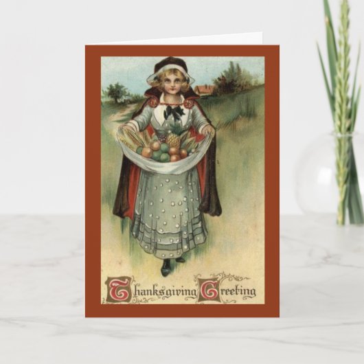 Vintage Pelgrim Dame Thanksgiving Wenskaart Feestdagen Kaart (Voorkant)