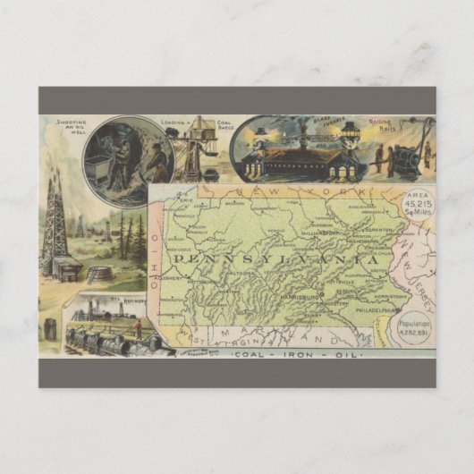 Vintage Pennsylvania Map Briefkaart (Voorkant)