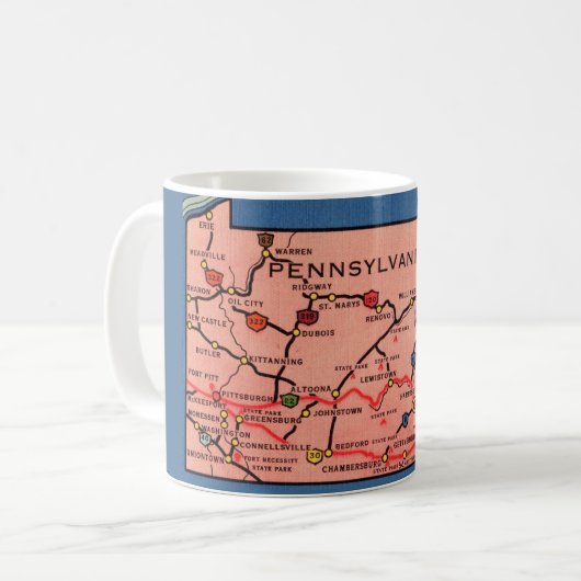 Vintage Pennsylvania Map Mug Koffiemok (Voorkant links)