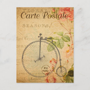 Vintage Penny Farthing Bicycle Bike Floral Briefkaart