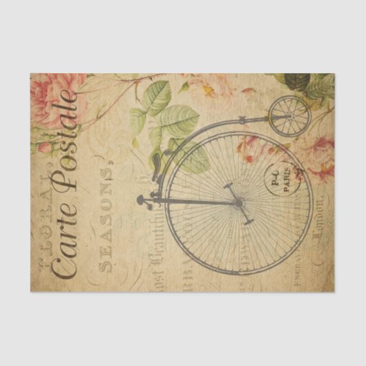 Vintage Penny Farthing Bicycle Bike Floral Tissuepapier (Voorkant)