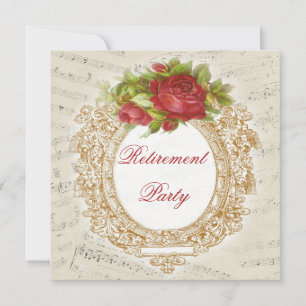 Vintage Pensioen Rode Roos Frame Bladmuziek Kaart