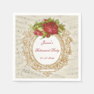 Vintage Pensioen Rode Roos Frame Bladmuziek Servet