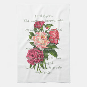 Vintage Peony Flowers Romantic Byron Poem Theedoek