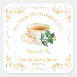 Vintage Pepermunt Thee Vierkante Label