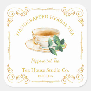 Vintage Pepermunt Thee Vierkante Label