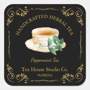 Vintage Pepermunt Thee Vierkante Label