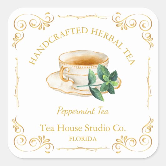 Vintage Peppermint Tea Square Label (Voorkant)