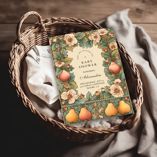 Vintage Perentuin Botanische Baby Shower Kaart