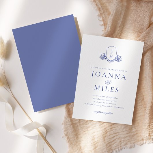 Vintage Periwinkle Crest Wedding Uitnodiging
