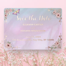 Vintage Periwinkle Pioen Folie Save The Date Kaart