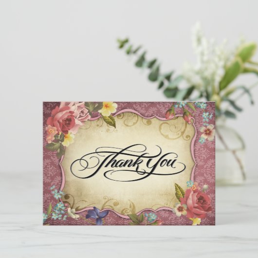 Vintage perkament afdruk bedankt kaart (Staand voorkant)