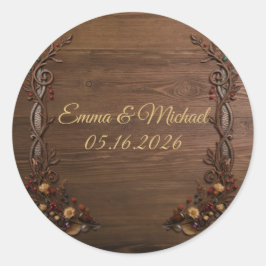 Vintage Perkament Bronzen Bloemmotief Rustieke Her Ronde Sticker