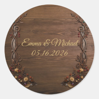 Vintage Perkament Bronzen Bloemmotief Rustieke Her Ronde Sticker