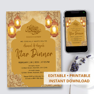 Vintage Perkament Iftar-uitnodiging met Gouden Boo Kaart