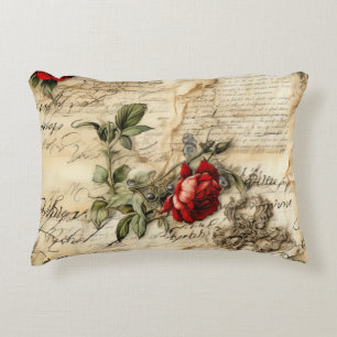 Vintage Perkament Liefdesbrief met Bloemen Accent Kussen