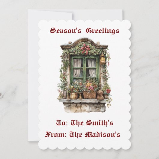 Vintage Personalised Flat Christmas Card Feestdagenkaart (Voorkant)