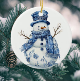 Vintage Personalize Chinoiserie Blue White Snowman Keramisch Ornament