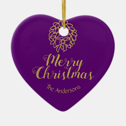 Vintage Personalized Purple Heart Wreath Ornament (Voorkant)