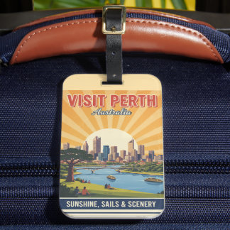 Vintage Perth Australië, Retro Zonneschijn & Lands Bagagelabel