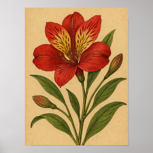 Vintage Peruvian Lily on Weathered Paper Poster (Voorkant)