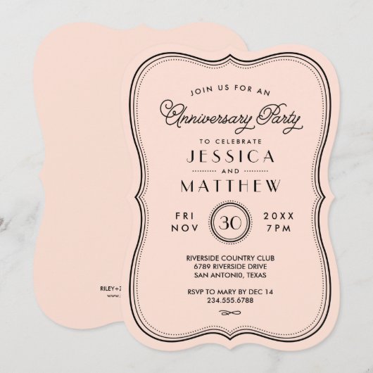 Vintage Perzik Art Deco Jubileumfeest Kaart (Voorkant / Achterkant)