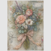 Vintage Perzik Bloemboeket Ephemera Decoupage Tissuepapier (Voorkant)