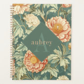Vintage Perzik Bloemige William Morris Monogram Planner (Voorkant)
