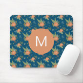 Vintage perzik en blauwe bloempatroon monogram muismat (Met muis)