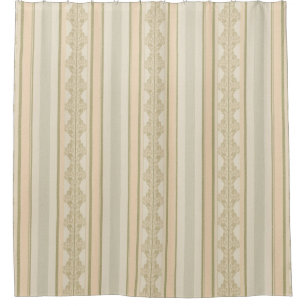 Vintage Perzik Grijs Beige Cottagecore Streep Douchegordijn