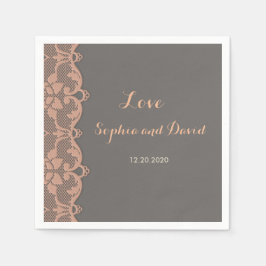 Vintage Perzikgrijze Kant Trouwjurk Op Maat Servet