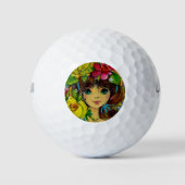 Vintage Pet Girl Bouquet Flowers Golfballen (Voorkant)