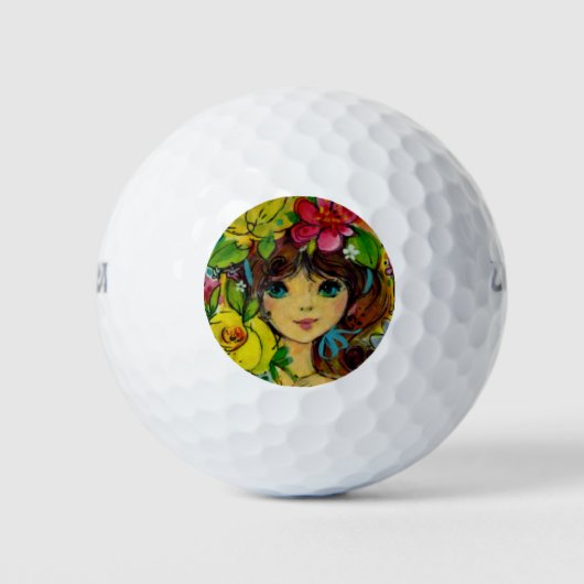 Vintage Pet Girl Bouquet Flowers Golfballen (Voorkant)