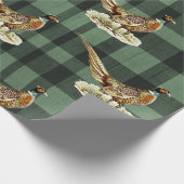 Vintage Pheasant Bird on Green Plaid Cadeaupapier (Hoek)