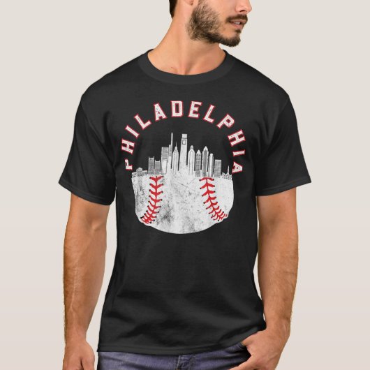 Vintage Philadelphia Baseball Skyline Retro Philly T-shirt (Voorkant)