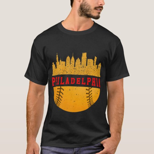 Vintage Philadelphia Baseball Skyline Retro Philly T-shirt (Voorkant)