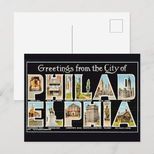 Vintage Philadelphia Groet Briefkaart (Voorkant / Achterkant)